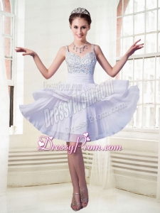 Chiffon Empire Straps Mini Length Beaded Homecoming Dress in Lavender