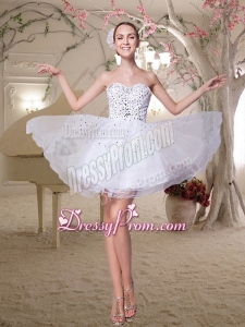 Elegant A Line White Beading Prom Dress with Sweetheart