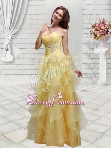 Fashionable Empire Yellow Sweetheart Prom Dress with Ruffles and Appliques