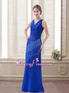 Graceful Royal Blue Column Chiffon Prom Dress with Ruching