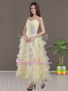 Nice Straps Organza Beading Empire Prom Dress in Light Yellow