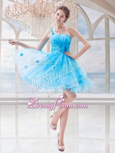 Organza Princess Appliques One Shoulder Baby Blue Prom Dress for 2015