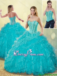 Elegant Aqua Blue Sweet 16 Dresses with Beading and Ruffles