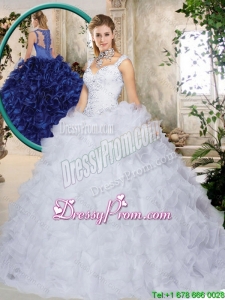 Elegant Brush Train Straps Quinceanera Dresses with Beading and Ruffles