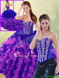 Exclusive Multi Color Brush Train Quinceanera Dresses