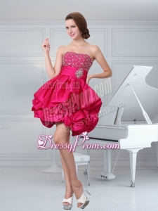 Hot Sale A Line Hot Pink Strapless Prom Dress with Beading