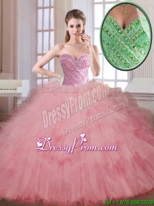 Luxurious Beading and Ruffles Quinceanera Dresses in Watermelon