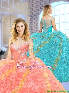 2016 Popular Beading Scoop Quinceanera Gowns with Zipper Up