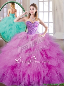 Fashionable Beading and Ruffles Quinceanera Dresses in Fuchsia