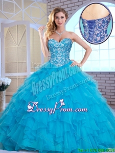 Exquisite Aqua Blue Sweet 16 Gowns with Beading and Ruffles