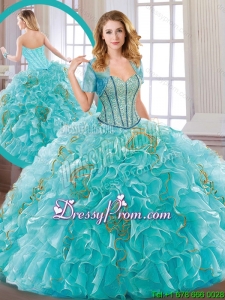 New Arrivals Aqua Blue Sweet 16 Dresses with Beading and Ruffles