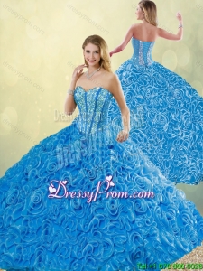 New Style Blue Quinceanera Dresses with Brush Train for 2016