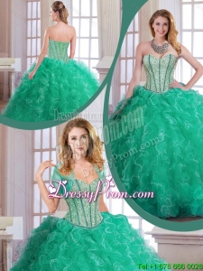Perfect Turquoise Sweet 16 Dresses with Beading and Ruffles