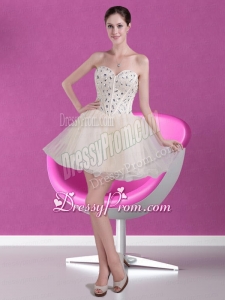 Cute Short Sweetheart Beading Prom Dress in Champagne