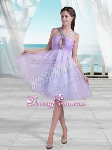 Pretty A Line V Neck Knee Length Beading Prom Dress in Lavender