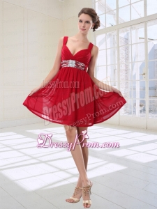 Simple Sequined Empire Straps Mini Length Prom Dresses in Red