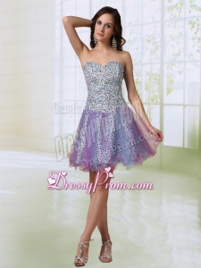 Colorful A Line Sweetheart Beading Leopard and Organza Prom Dress
