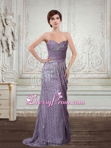 Column Sweetheart Special Fabric and Chiffon Prom Dress with Beading and Brush Train