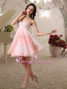 Pink A Line Sweetheart Mini Length Chiffon Beading Prom Dress