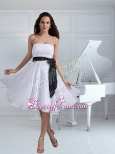 Sash Empire Strapless Knee Length Prom Dress in White