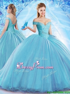 Beautiful Beaded Bodice Organza Quinceanera Dress with Brush Train