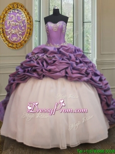 Popular Organza and Taffeta White and Purple Quinceanera Dress with Court Train