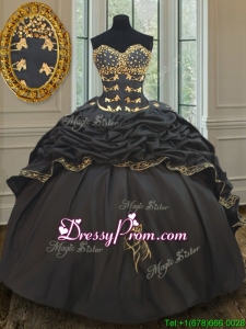 Wonderful Bubble Embroideried and Beaded Black Quinceanera Dress in Taffeta