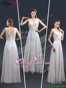 2016 Affordable Empire V Neck Beading Prom Dresses