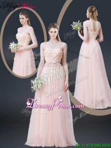 2016 Lovely Empire Bateau Prom Dresses with Appliques and Bowknot