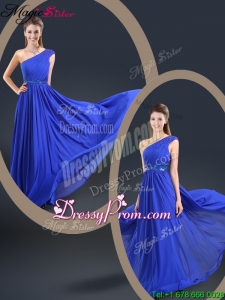 Cheap 2016 One Shoulder Blue Prom Dresses with Belt