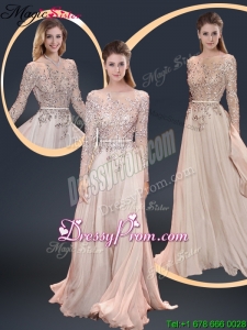 2016 Cheap Brush Train Champagne Prom Dresses with Beading