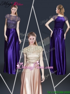 2016 Empire Bateau Prom Dresses with Appliques and Belt