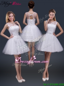 2016 Pretty Short Scoop Appliques Prom Dresses in White