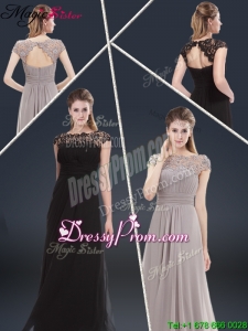 Elegant Empire Cap Sleeves Beading and Ruching Prom Dresses