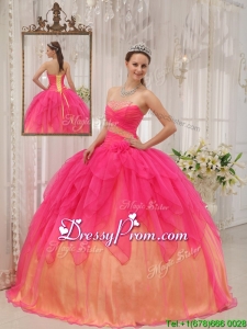 2016 Classical Hot Pink Strapless Quinceanera Gowns with Beading
