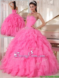 2016 Popular Hot Pink Ball Gown Strapless Quinceanera Dresses