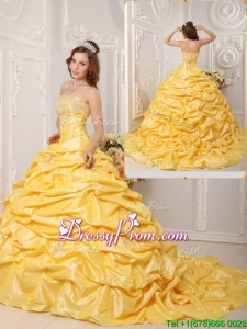 Beautiful Ball Gown Court Train Appliques and Beading Quinceanera Dresses
