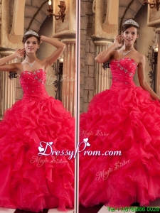 Beautiful Red Sweetheart Quinceanera Gowns with Ruffles