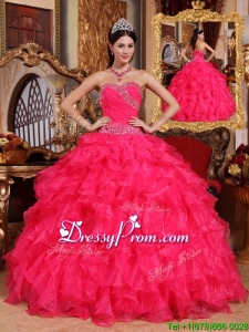 Elegant Coral Red Ball Gown Floor Length Quinceanera Dresses