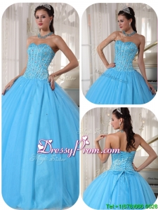 Fall Exclusive Sky Blue Ball Gown Floor Length Quinceanera Dresses