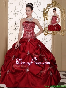 Fall Hot Sale Pick Ups Strapless Quinceanera Gowns in Wine Red