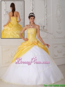 Romantic Ball Gown Appliques and Hand Made Flower Quinceanera Dresses