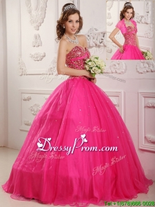 Summer Best Selling A Line Floor Length Quinceanera Dresses in Hot Pink