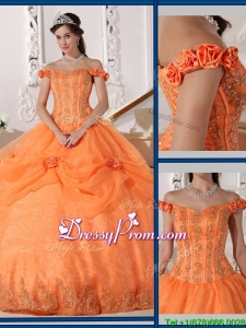 Beautiful Ball Gown Appliques and Hand Made Flowers Sweet 16 Dresses