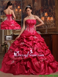 Elegant Coral Red Ball Gown Strapless Quinceanera Dresses