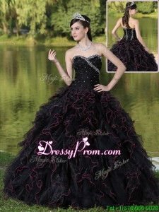 Elegant Ruffles Layered and Beading Quinceanera Gowns in Black
