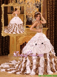 Gorgeous Ball Gown Strapless Brush Train White Quinceanera Dresses