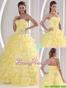 Gorgeous Sweetheart Quinceaners Gowns with Appliques and Ruffled Layers
