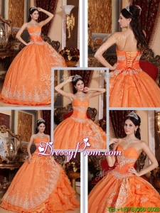 Latest Beading and Appliques Quinceanera Gowns in Orange Red