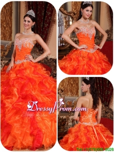 Spring Exclusive Appliques and Beading Orange Quinceanera Gowns